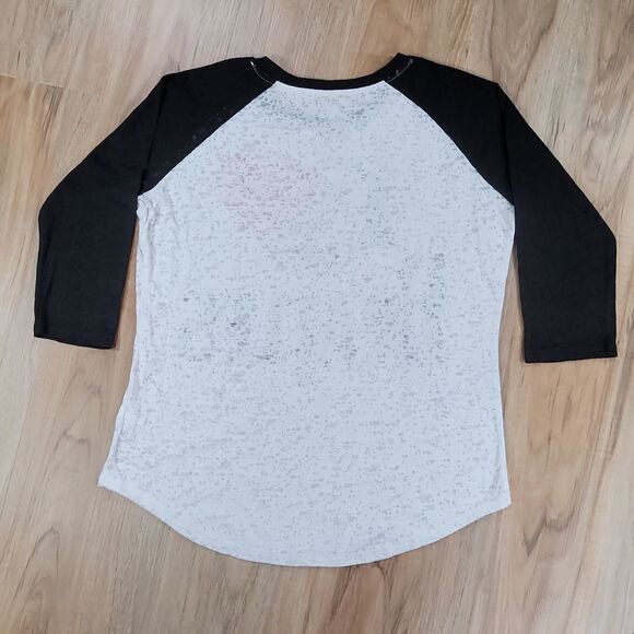 🔹️I ❤ Beatles White w/Black Burnout Baseball Sleeve Top Large - Picture 2 of 8